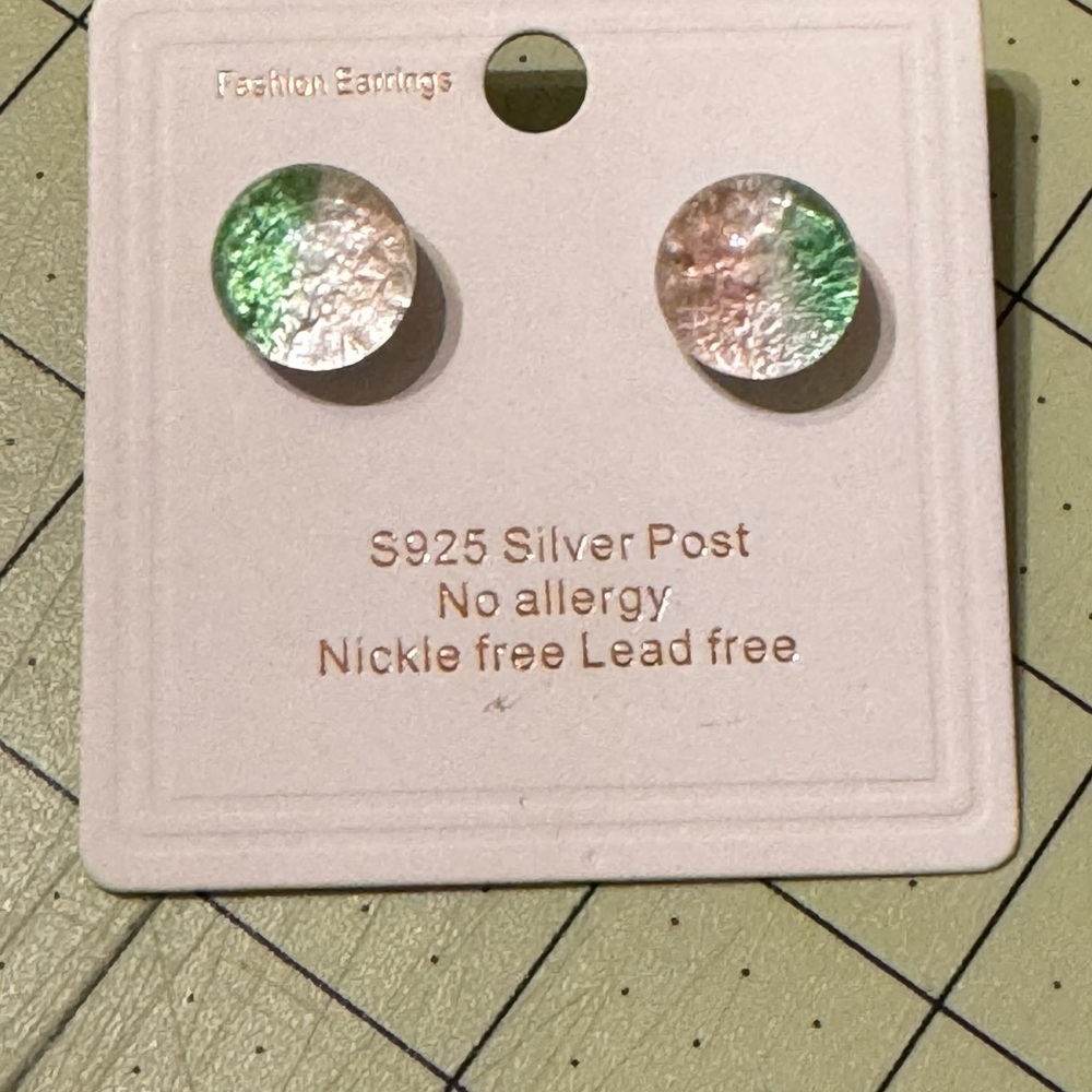 Iridescent Round Earrings with Silver Post
